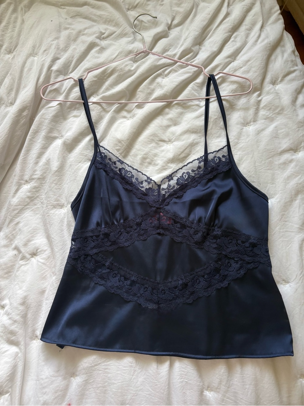 Edikted Navy Lace Trim Satin Camisole